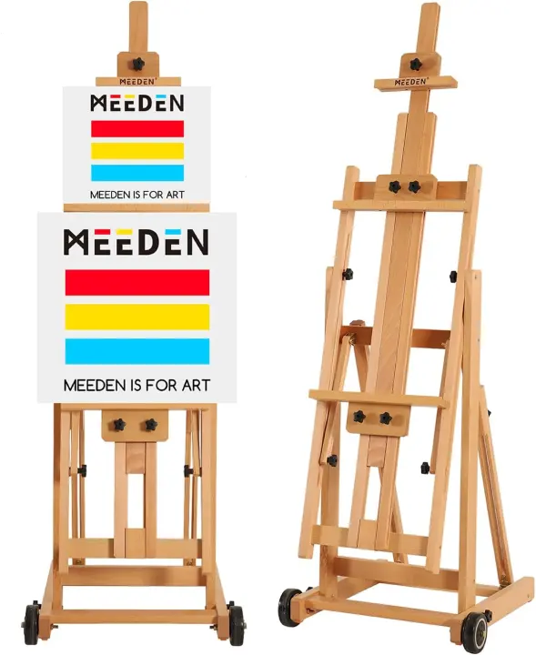 MEEDEN Beech H-Frame Studio Easel — Adjustable Floor Painting Stand